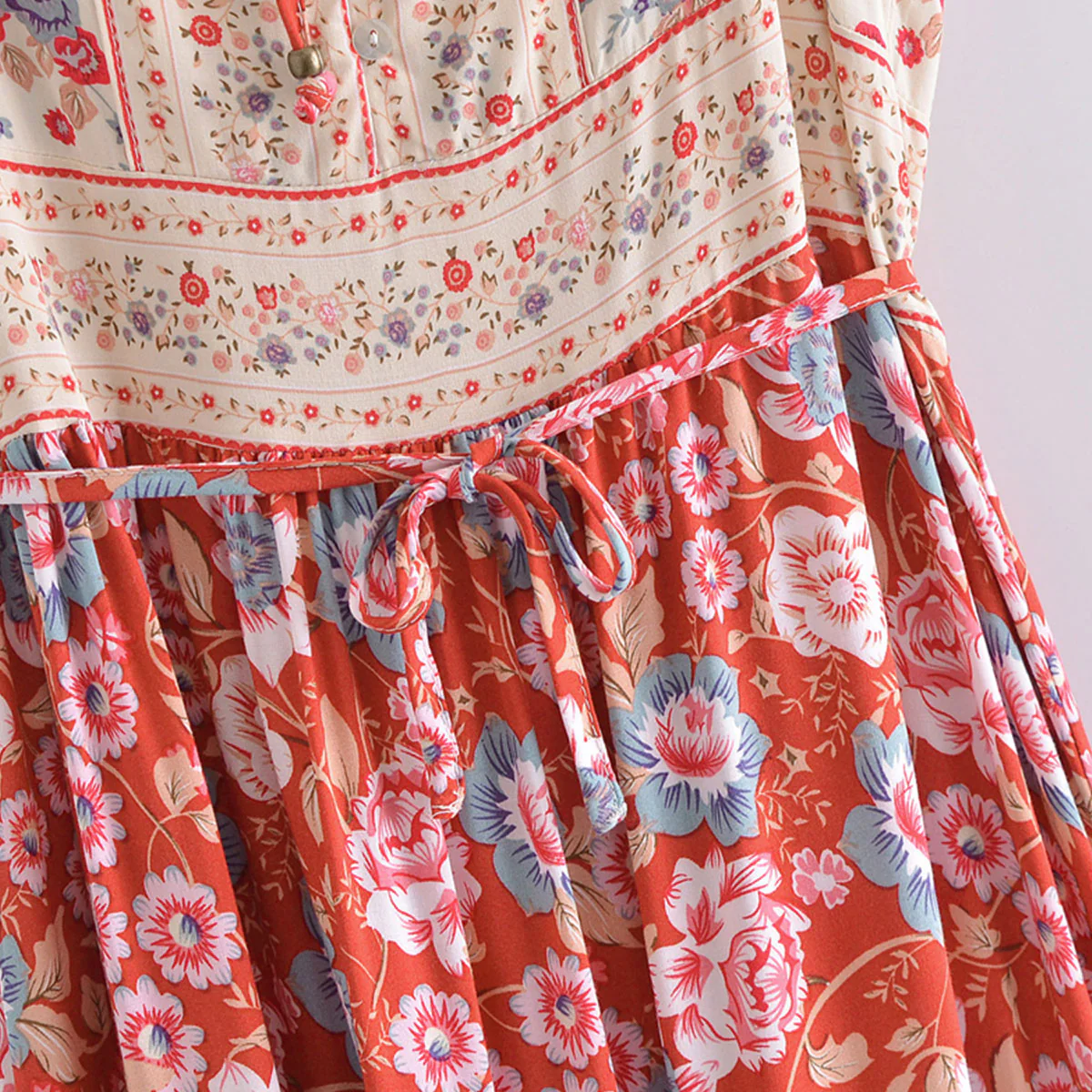 Red Romance Boho Floral Print Midi Dress