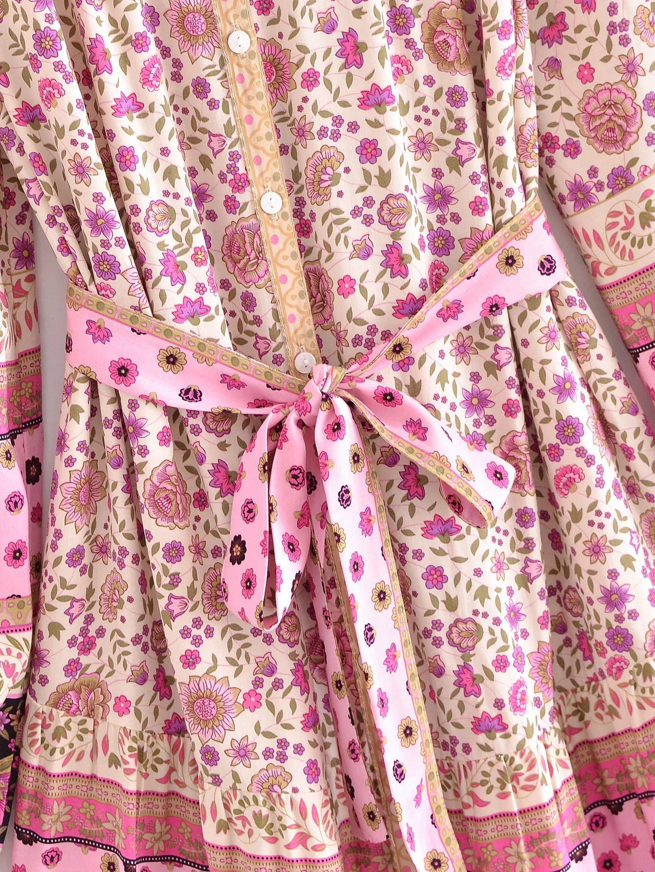 Pink Whimsy Boho Floral Print Long Sleeve Mini Dress