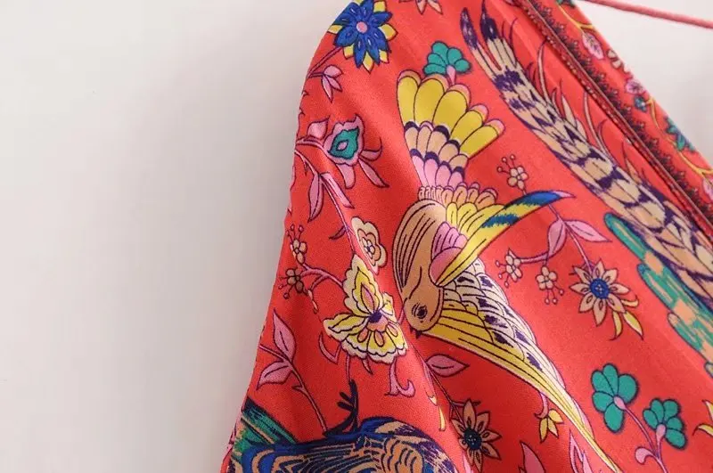 Red Songbird Boho Floral Print Midi Dress