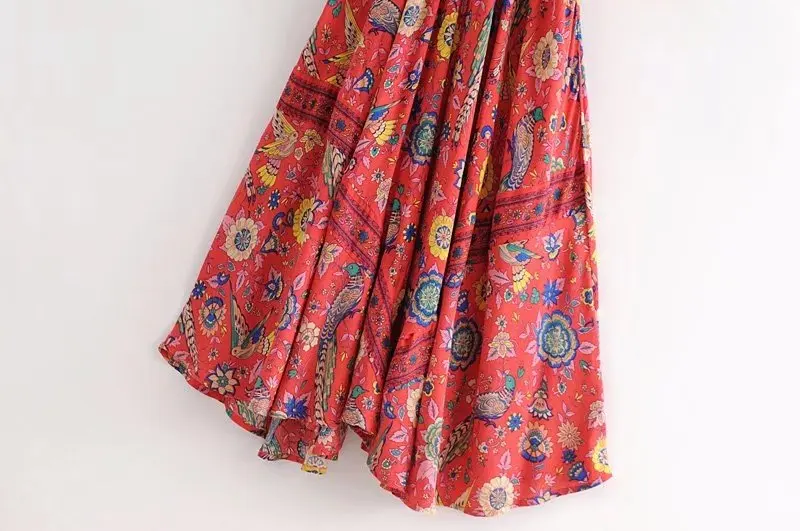 Red Songbird Boho Floral Print Midi Dress