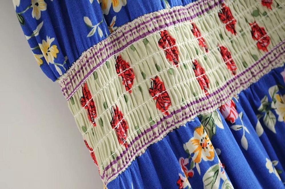 Blissful Blue Boho Floral Print Maxi Dress