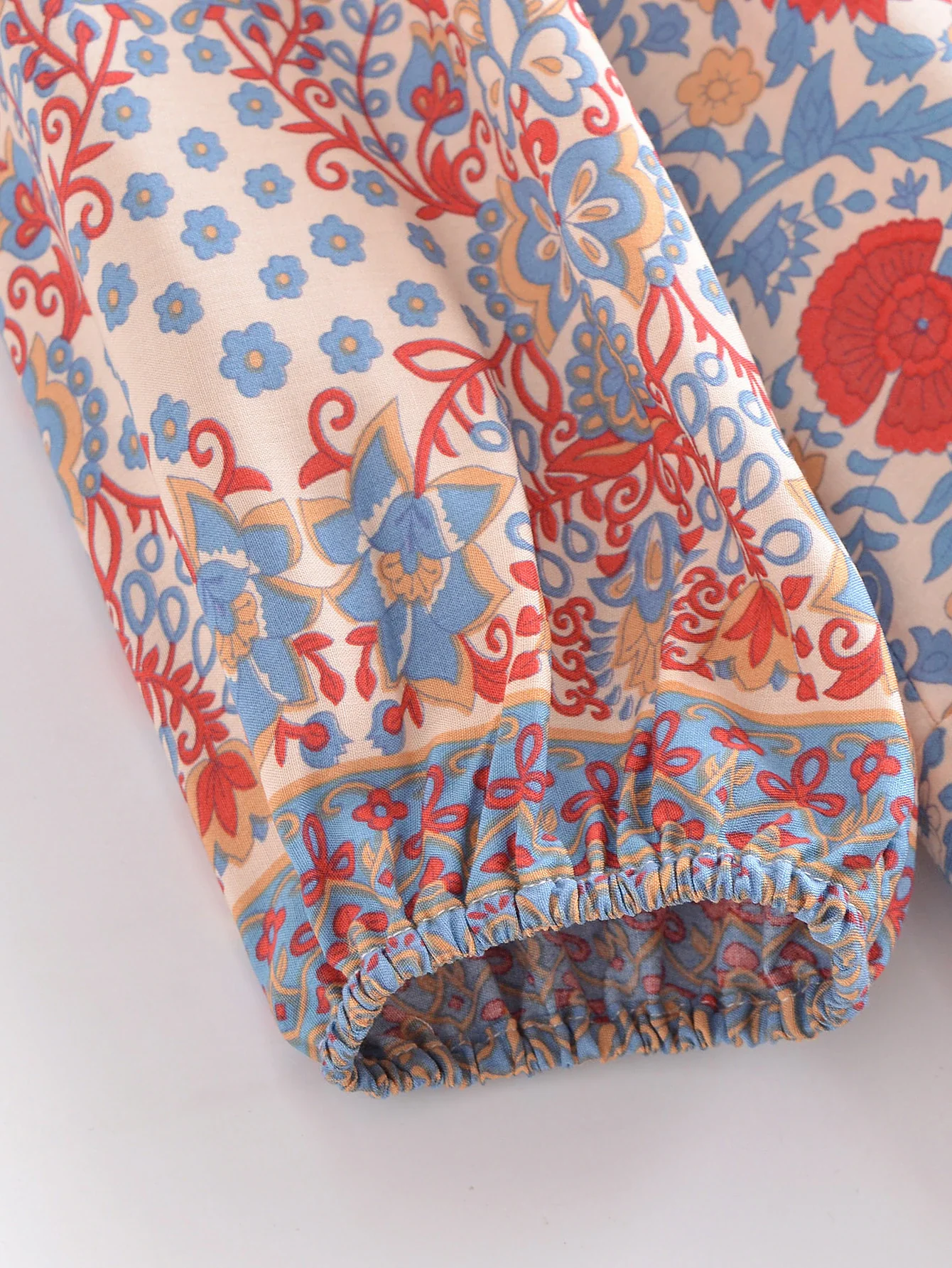 Tranquil Blue Boho Floral Print Long Sleeve Mini Dress