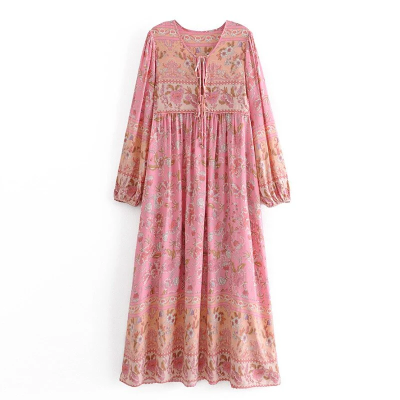 Posy Lane Boho Floral Print Long Sleeve Maxi Dress