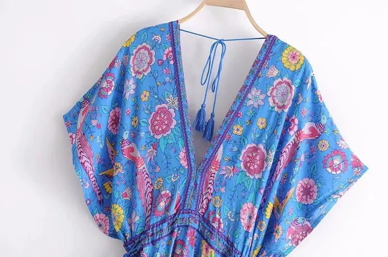 Sapphire Songbird Boho Floral Print Midi Dress