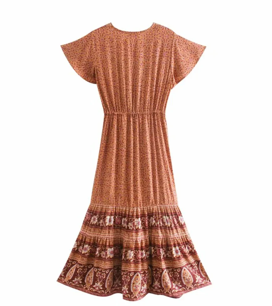 Meadowland Boho Floral Print Midi Dress