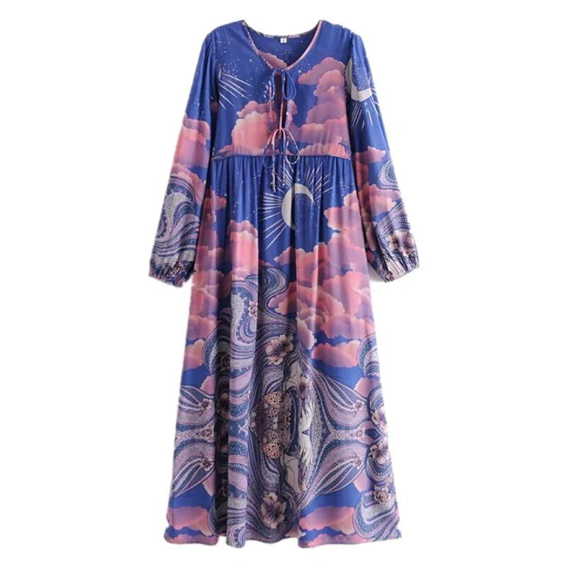 Moonstruck Boho Floral Print Long Sleeve Maxi Dress