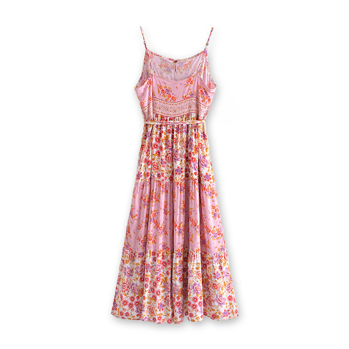 Pink Romance Boho Floral Print Midi Dress