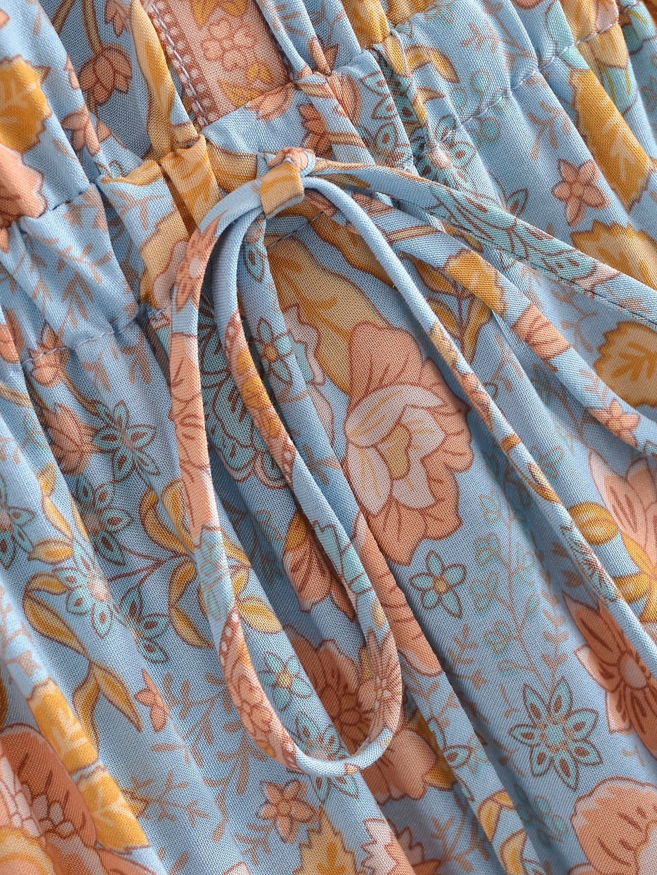 Enchanted Blue Boho Floral Print Mini Dress