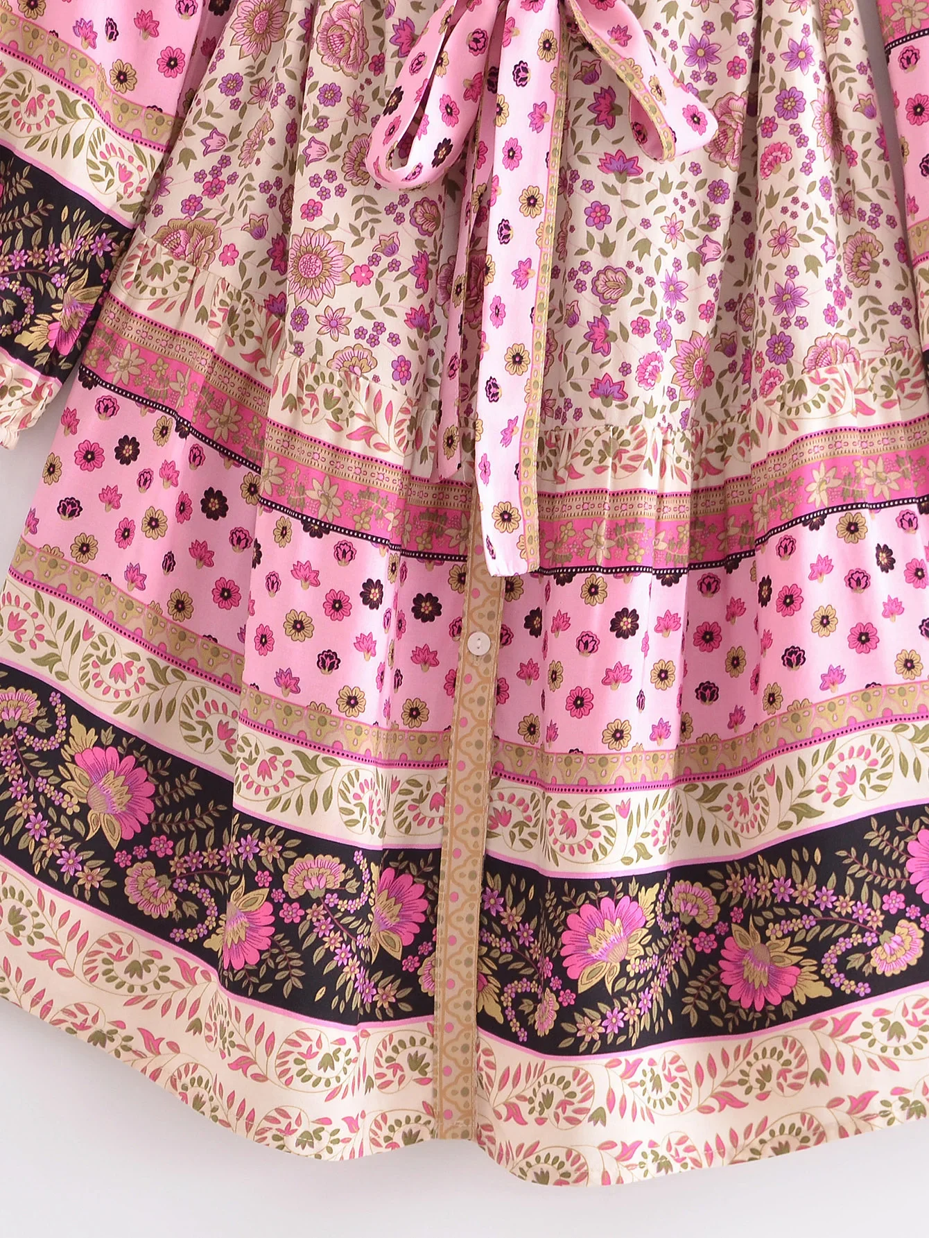 Pink Whimsy Boho Floral Print Long Sleeve Mini Dress