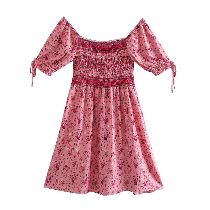 Pink Floral Fantasy Boho Floral Print Mini Dress