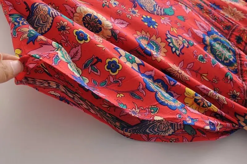 Red Songbird Boho Floral Print Midi Dress