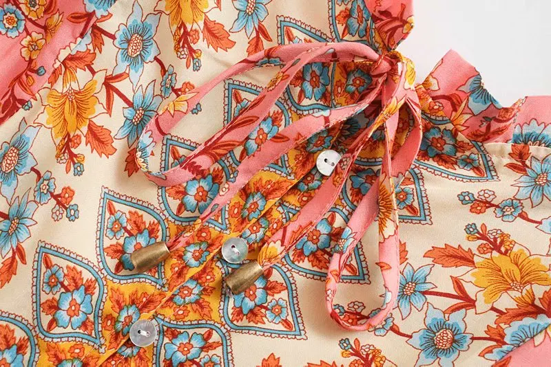 Serena Bloom Boho Floral Print Midi Dress