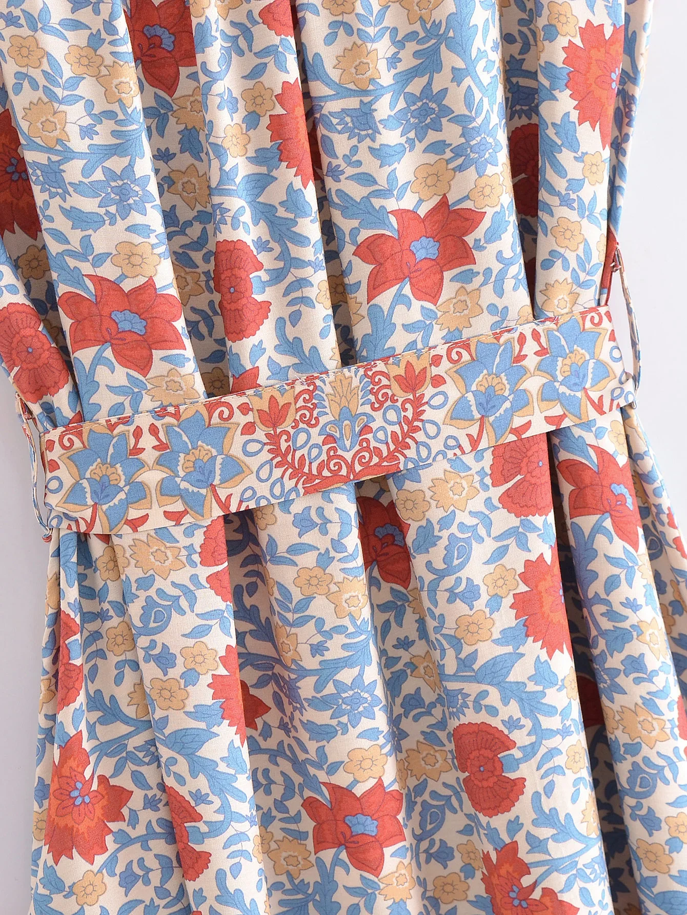 Tranquil Blue Boho Floral Print Maxi Dress