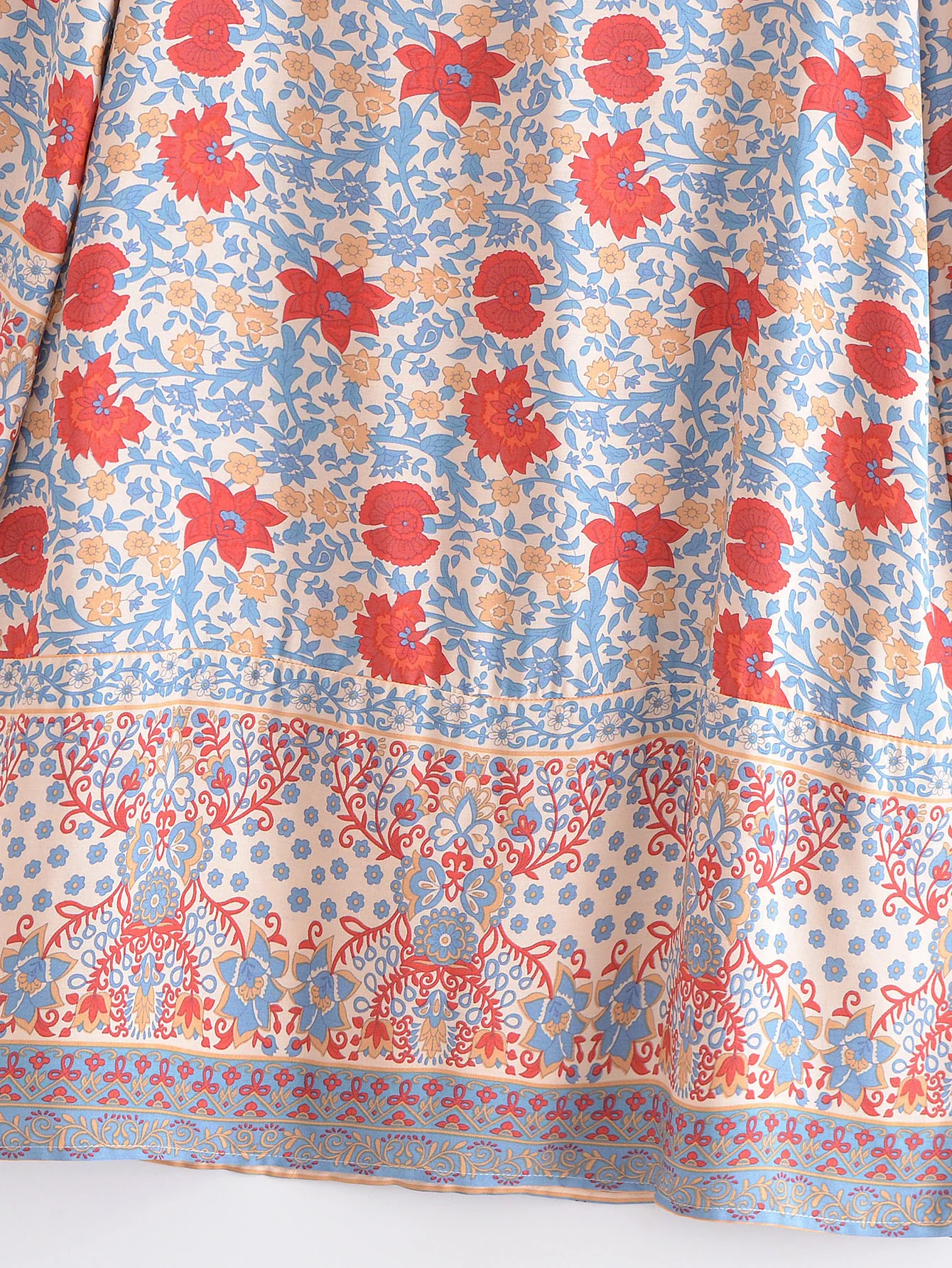 Tranquil Blue Boho Floral Print Long Sleeve Mini Dress