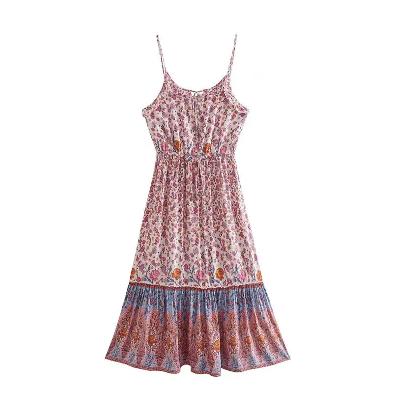 Blush Bloom Boho Floral Print Midi Dress