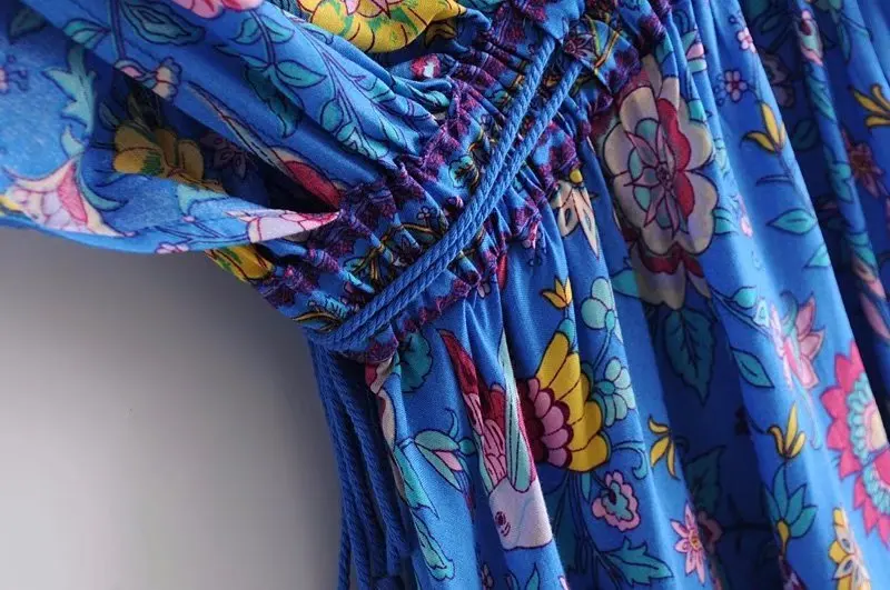 Sapphire Songbird Boho Floral Print Midi Dress