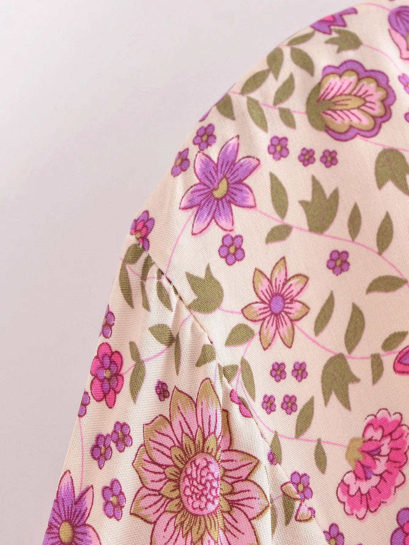 Pink Whimsy Boho Floral Print Long Sleeve Mini Dress