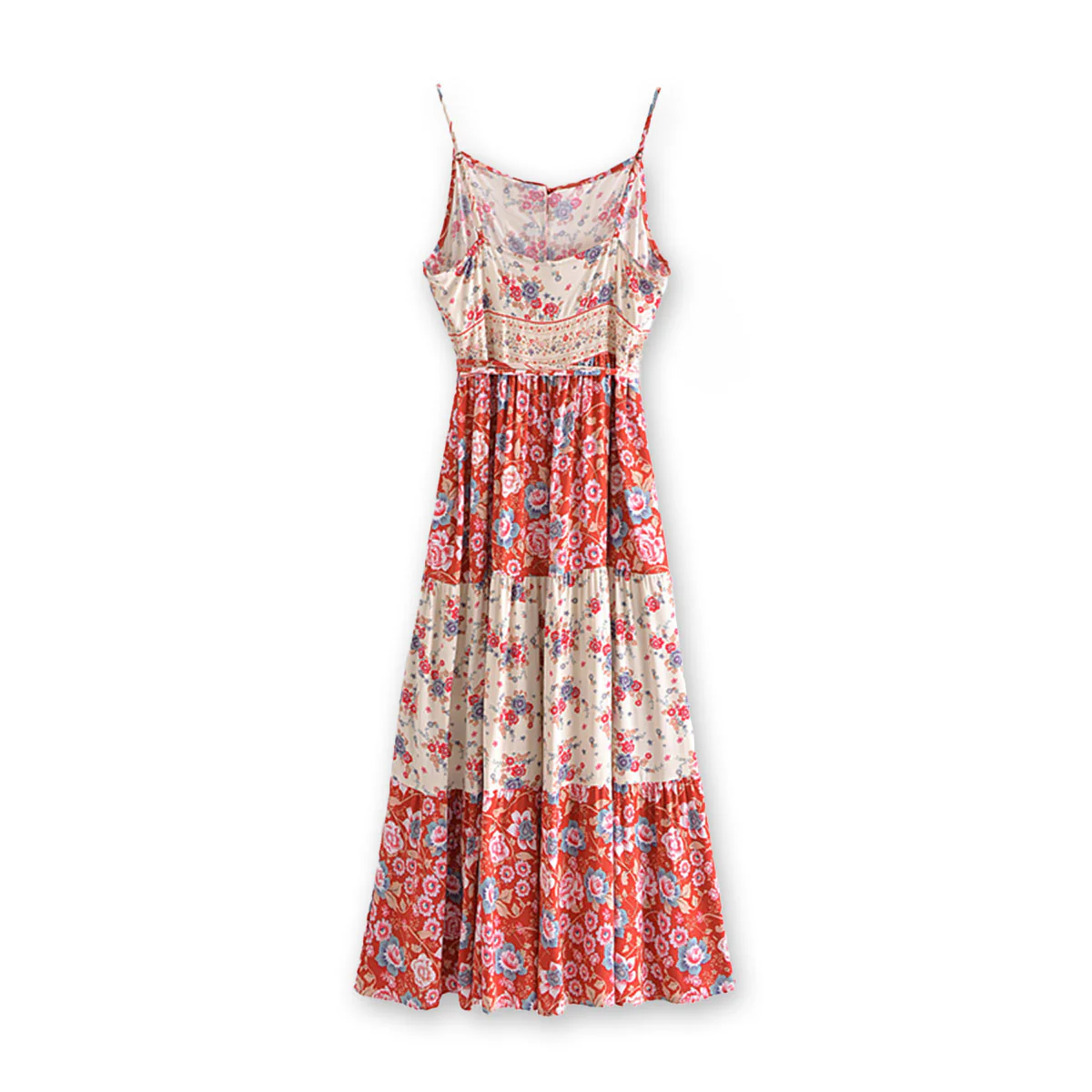Red Romance Boho Floral Print Midi Dress