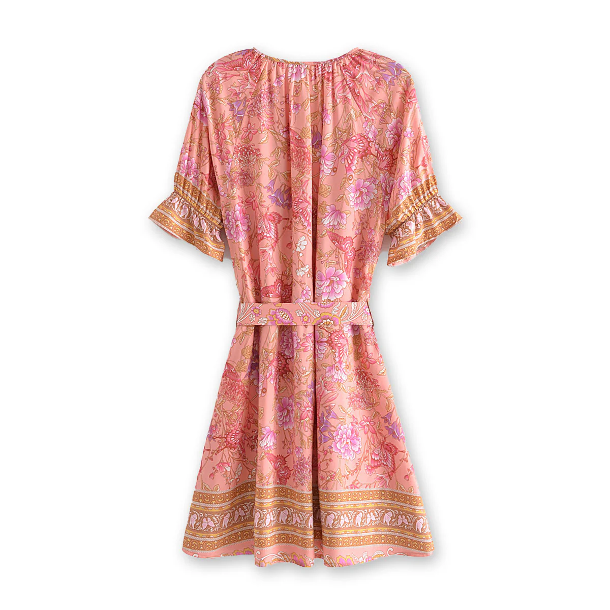 Pretty Pink Butterfly Boho Floral Print Mini Dress